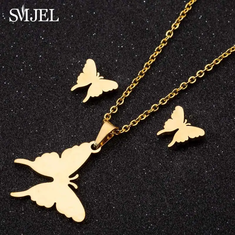 BUtterfly Necklace SMJEL, ожерелье из нержавеющей стали для мамы и ребенка, набор, ожерелье для мамы и мамы, серьги для детей, ювелирные изделия для детей, Прямая поставка - Окраска металла: BUtterfly Necklace