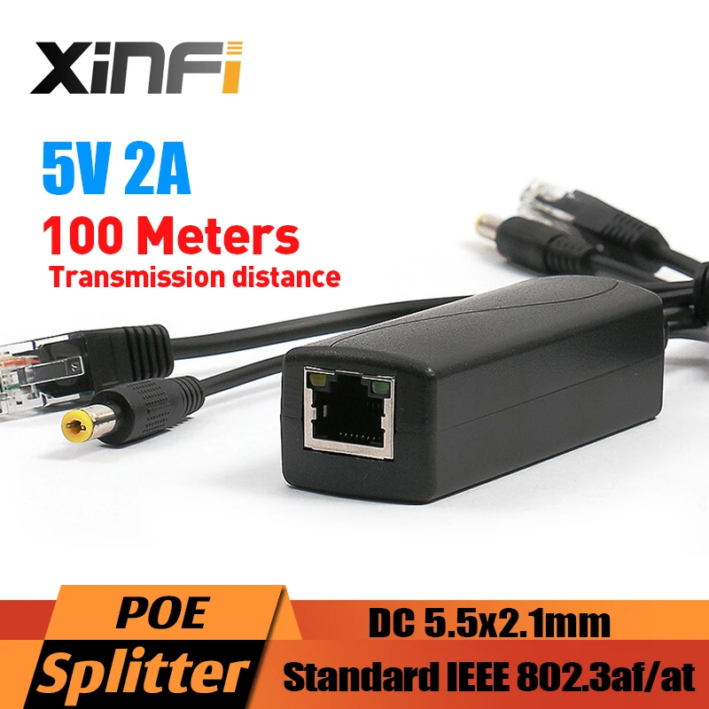

48V to 5V Active PoE Splitter Adapter 12W Injector Connector IEEE802.3af 10/100Mbps For IP Cameras VoIP Phone AP 5V/2A Output