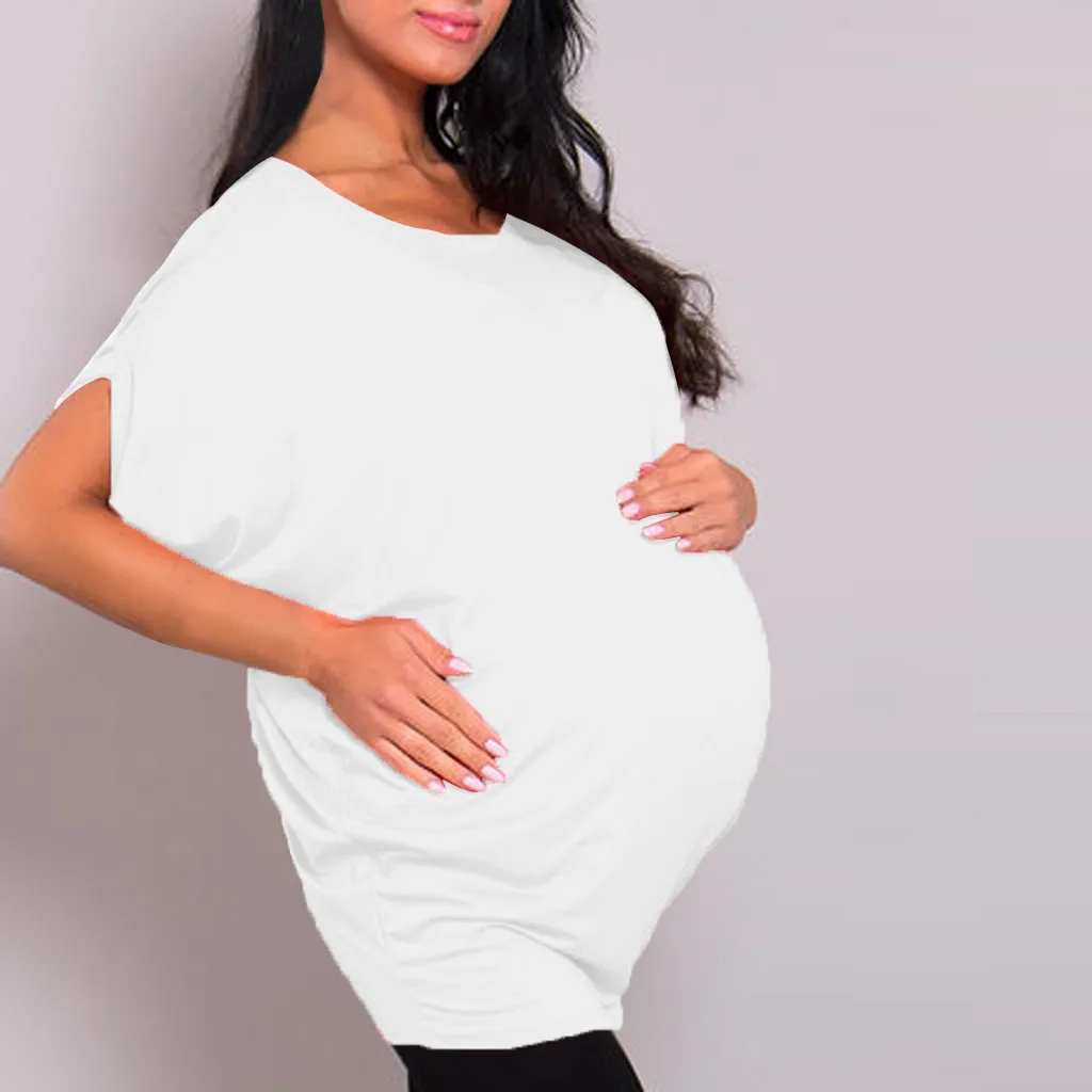 Vetement femme беременных топы для беременных и блузки одежда o-образным вырезом Чистый цвет короткий рукав Футболка Беременная Блузка Топы - Цвет: Белый