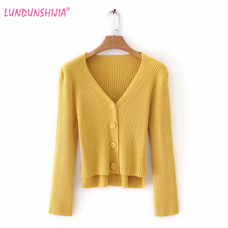 

LUNDUNSHIJIA 2019 New Arrival Autumn Women Short Solid Knitting Cardigan Sweaters Fashion Slim Female Cardigan 5 Colors