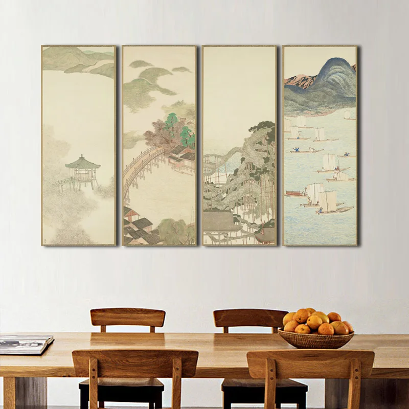 4 шт. парусиновая печать японский Ukiyo e весенний классический пейзаж коллекция