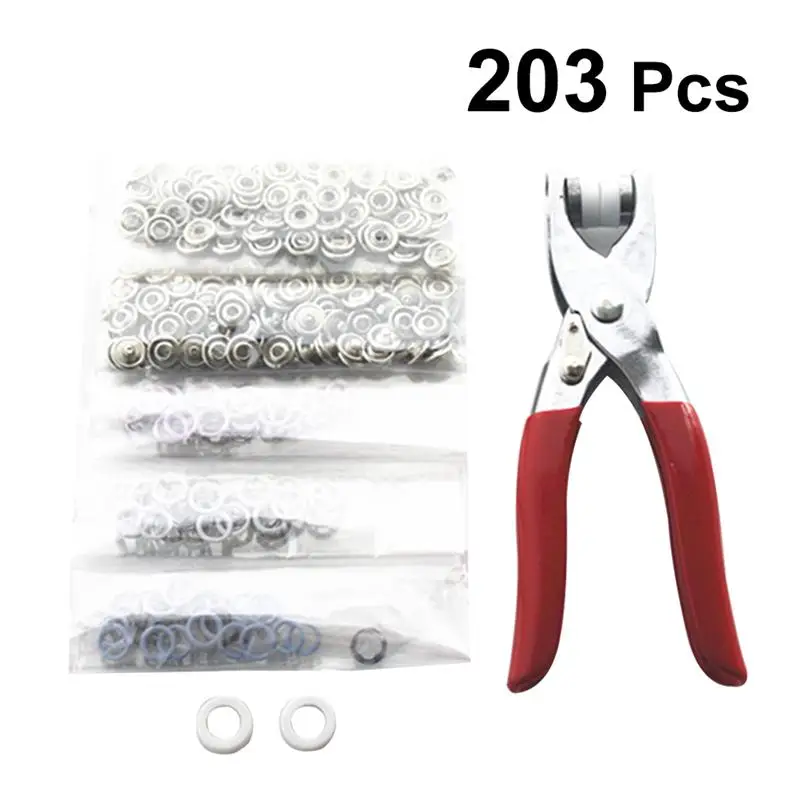 

200Pcs Snap Fasteners Tool Kit 9.5mm Metal Grommet Press Studs Snap Buttons Rings With Plier And 2 Rubber Sleeve For DIY Sewing