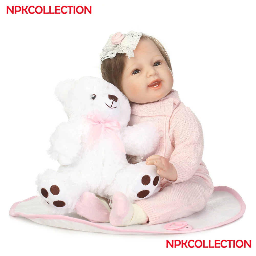 Мягкие силиконовые reobrn Детские куклы NPK 22 дюймов Bebes reborn куклы розовый свитер настоящая новорожденная девочка принцесса для ребенка подарок bonucas возрождённая