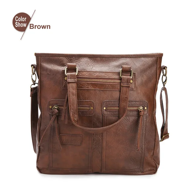 Повседневная Сумка-тоут для женщин, винтажный портфель для леди, Офисная женская сумка '14' для ноутбука, женская сумка-мессенджер, брендовая сумка через плечо, посылка - Цвет: Коричневый