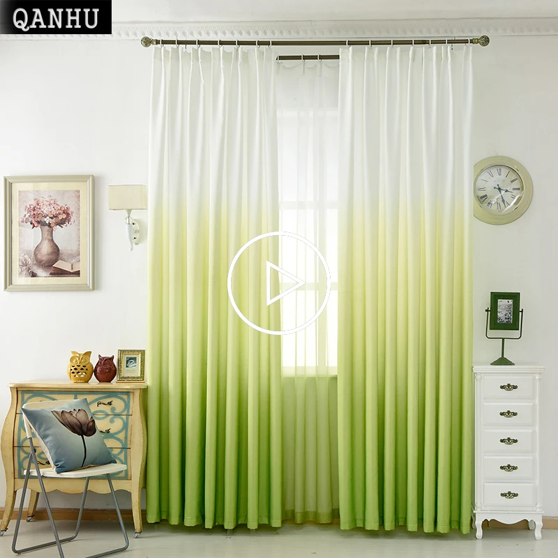 

QANHU New arrival Color Gradient Design Colorful Window Curtain Tulle 5 colors Blackout Curtain for Bedroom and Living Room