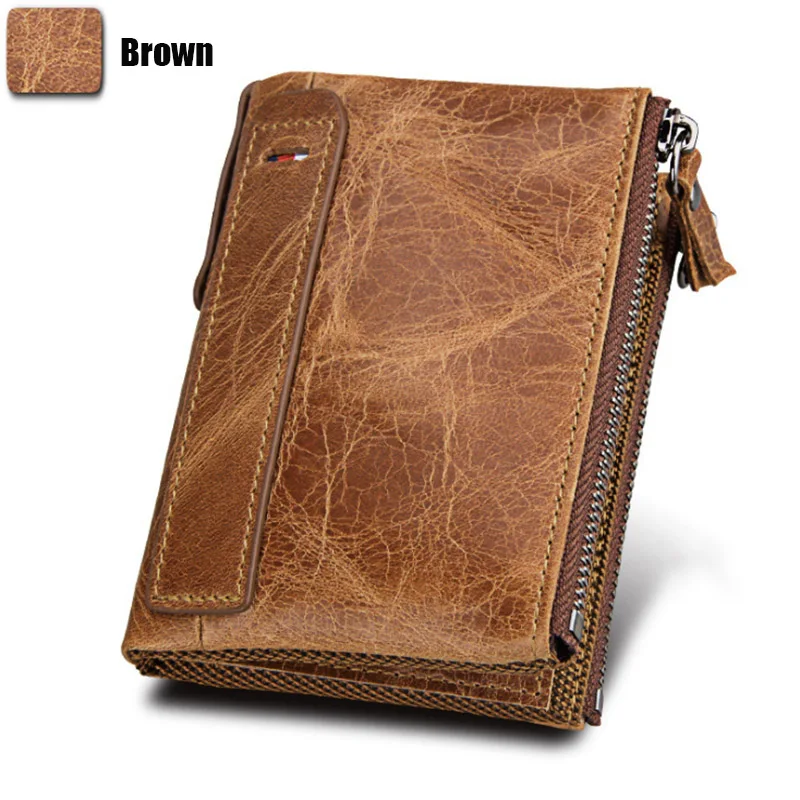 Genuine Crazy Horse Cowhide Leather Men Wallet Short Coin Purse Small Vintage Wallets Anti-RFID Pirate Brush Men Purse (43)