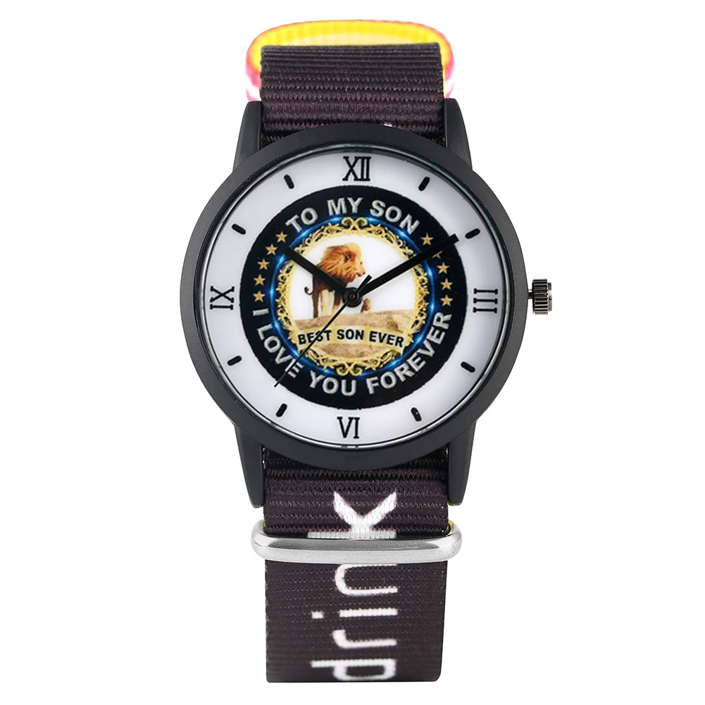 

Children's Watch Lion Pattern Quartz Watch To My Son Logo Dial Watches for Boys Nylon Strap Wristwatch