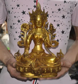 

wedding decoration Tibetan Buddhism Temple bronze gilt Green Tara Kwan-yin Guan Yin Buddha statue