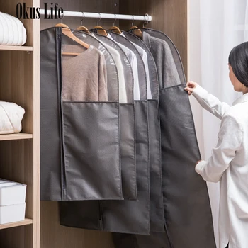 

Clothes Dust Cover Non-woven fabric Case for Household Hanging-type Coat Suit Protect Storage Bag Wardrobe Organizer