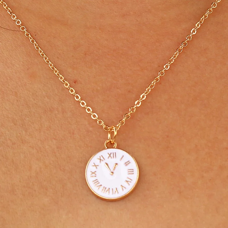 Fashion Cute Tiny Time Clock Pendant Necklace For Women Gold Chain