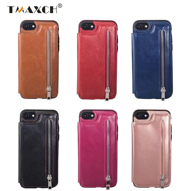 Многофункциональный Ретро кожа молния Карманный Бумажник Card Case для iphone X 6 6s 7 8