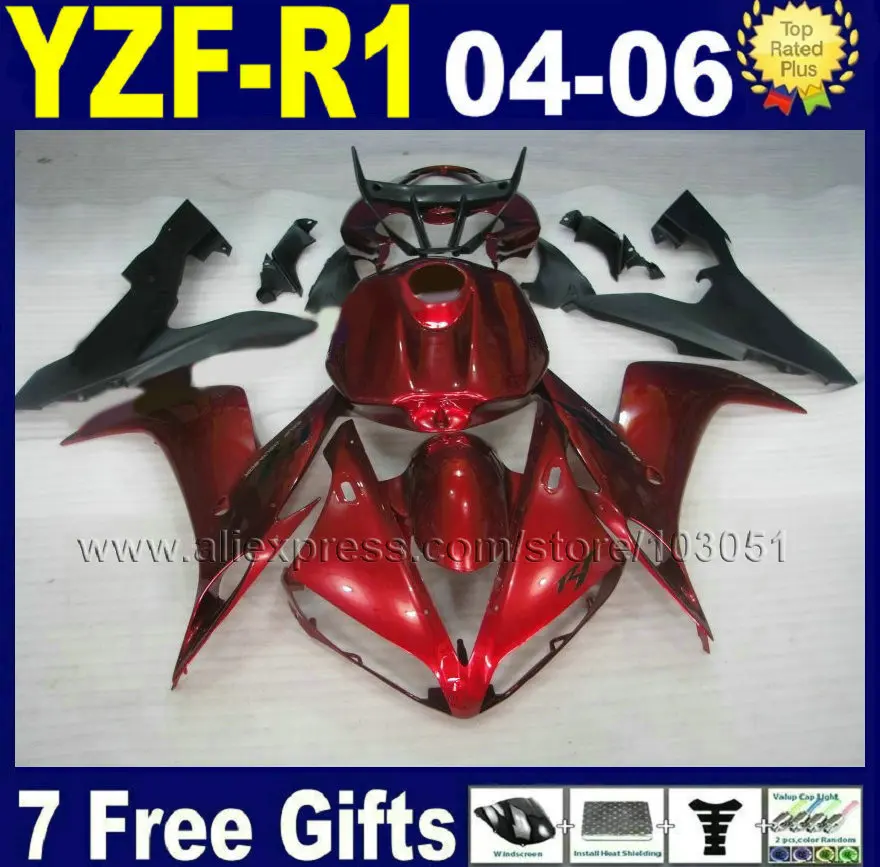 

Custom Injection molded man motorcycle for YAMAHA R1 fairing kit 05 04 06 2005 2006 YZF R1 2004 dark red fairings bodywork