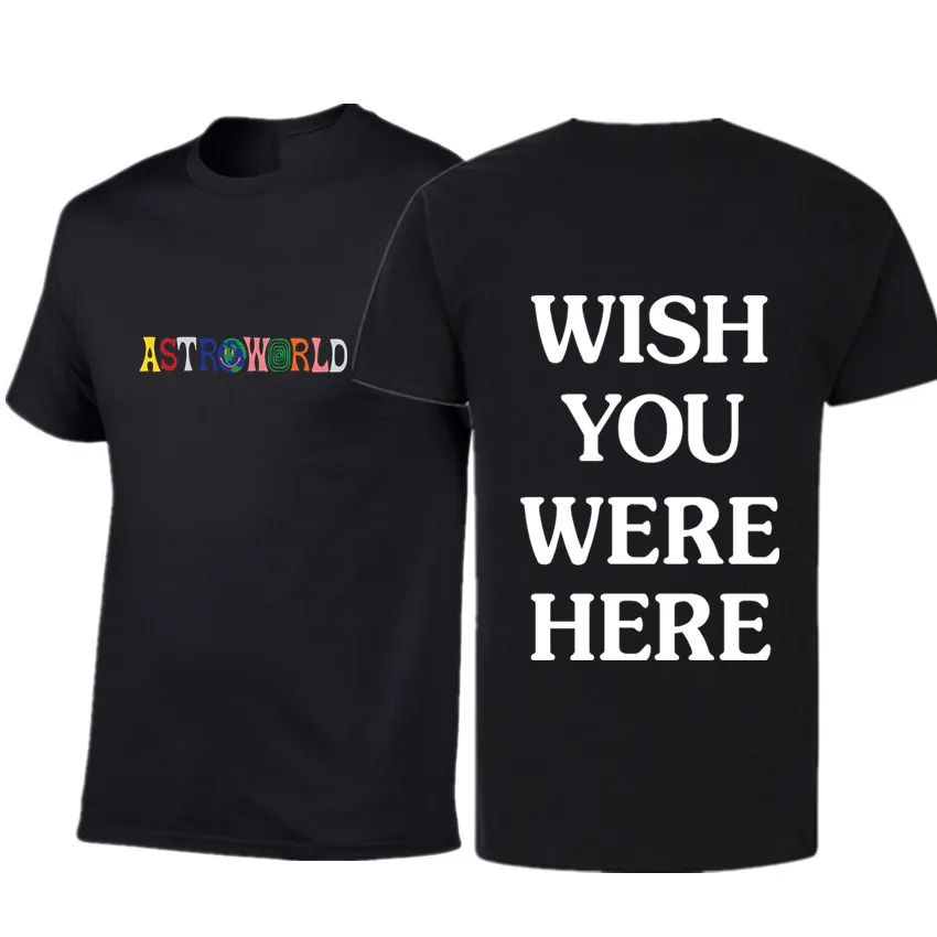 

New Fashion Hip Hop T Shirt Men Women Travis Scotts ASTROWORLD Harajuku T-Shirts WISH YOU WERE HERE Letter Print Tees Tops