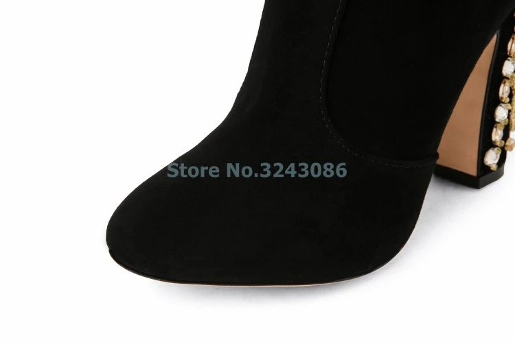 As Nueva Gamuza Redonda Llegada Picture Botas Alto De Bordar Punta Cortas Tacón Moda Mujer Elegante Gruesa Zapatos Negro Tobillo wxTpqvvZ