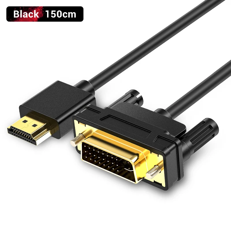 TOPK HDMI/DVI к HDMI DVI-D DVI 24+ 1 pin адаптер 4K двунаправленный HDMI, DVI D Мужской к HDMI кабель 1,5 м для LCD DVD HDTV проектора - Цвет: Черный