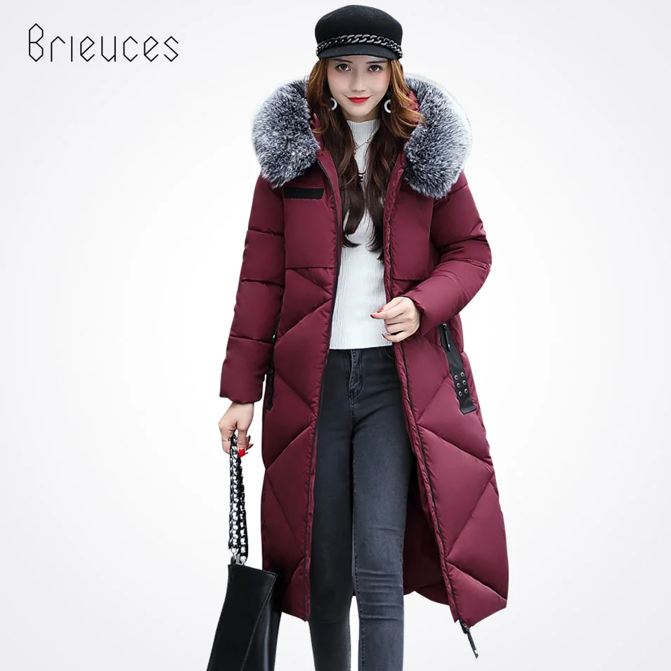 Brieuces New winter jacket women big fur hooded wadded
