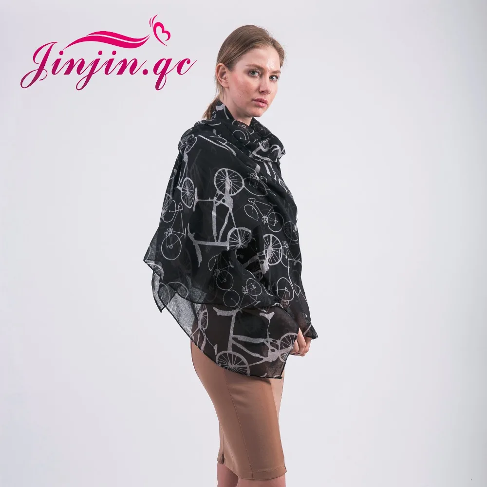 [Jinjin. QC] Модный Винтажный Для Женщин Шарфы и Шали для Леди с Принтом Велосипед