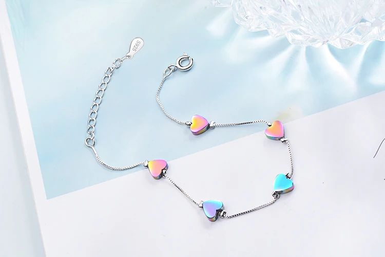 Очаровательные милые цветные браслеты из стерлингового серебра в форме сердца для женщин, модные ювелирные изделия в Корейском стиле