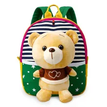 2017 Baby Children 3D Cartoon Bear Character Canvas School Bags for Kids Gifts Animal Toys Shoulder
