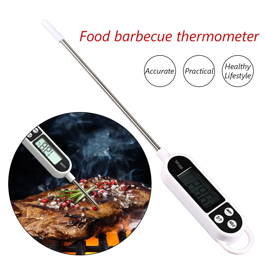 TP300 Digital Food Thermometer Kitchen Oven BBQ Cooking Meat Milk Water