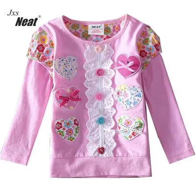 NEAT/футболка с длинными рукавами для девочек Футболка принцессы с принтом и бантом для девочек Повседневный хлопковый топ с цветочным принтом для детей, Весенняя детская одежда, L339 - Цвет: L339 PINK