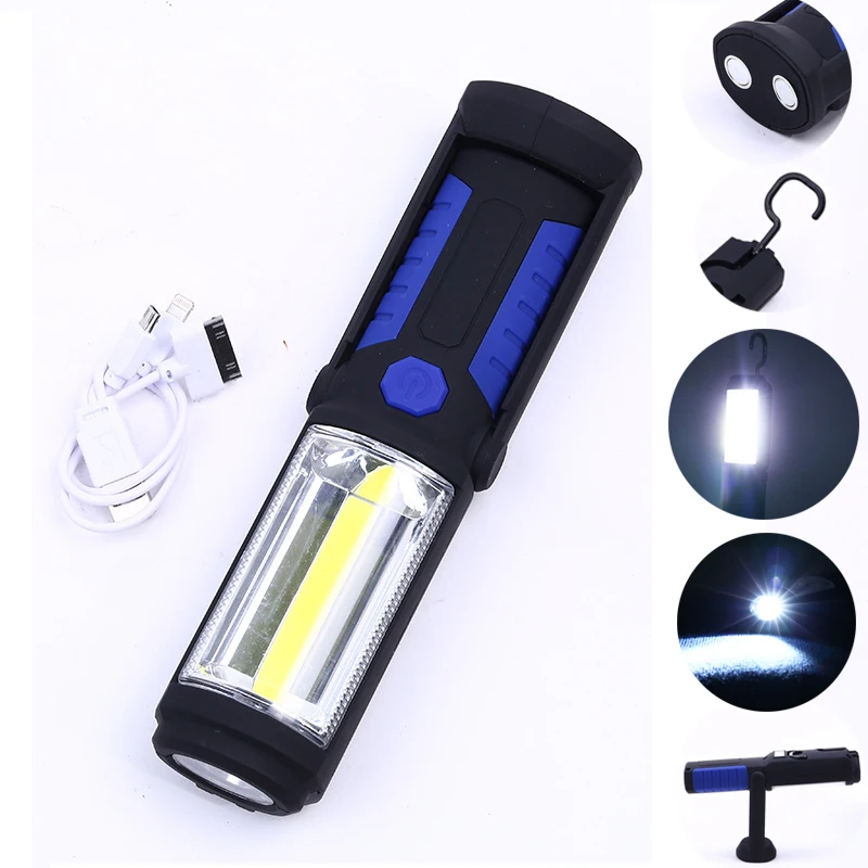 

Portable COB LED Lantern Camping Light USB Rechargeable Flashlight Torch Work Light With 18650 Battery Magnet Hook Flashlights