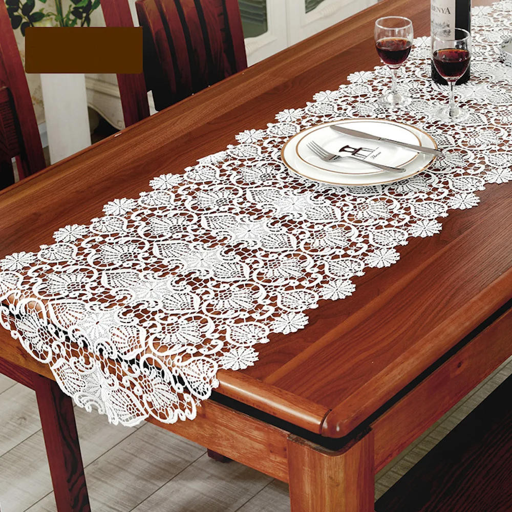 Embroidered Lace Table Runner TV Bench Stand End Table Cover Decoration 50cm x 50 70 90 120 150 180 210 250 280cm White