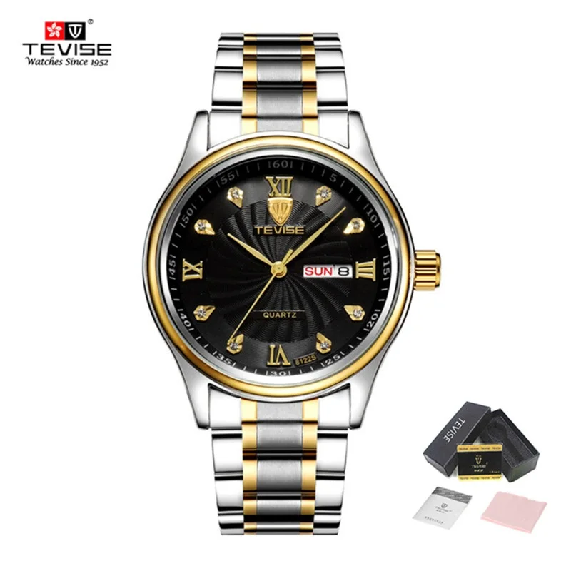 TEVISE Men's Watches Quartz Waterproof Male Clock Brand Luxury Stainless Steel Gold Date Watch Men Wristwatch relogio masculino ochstin luxury lover s watches waterproof luxury brand stainless steel quartz watch relogio masculino clock gold male wristwatch
