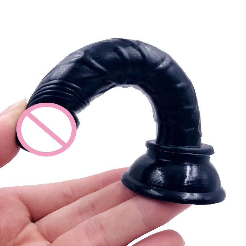 CPWD Mini Realistic font b Dildo b font Penis Black Flesh Penis Silicone With Strong Suction