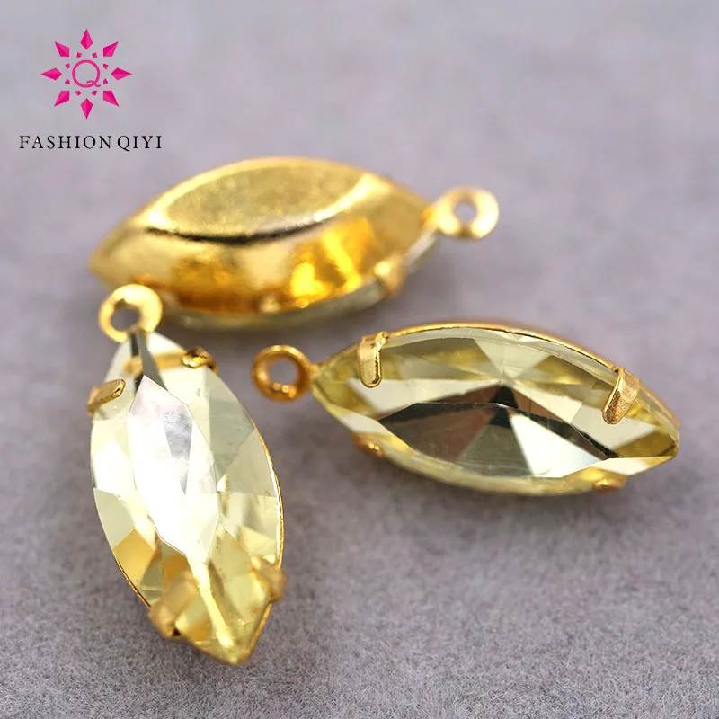 Light yellow 7x15 мм Золотая основа Одноконтурный стеклянные кристаллы, Стразы diy серьги/кулон/ожерелье/свадебное платье аксессуары - Цвет: Light yellow