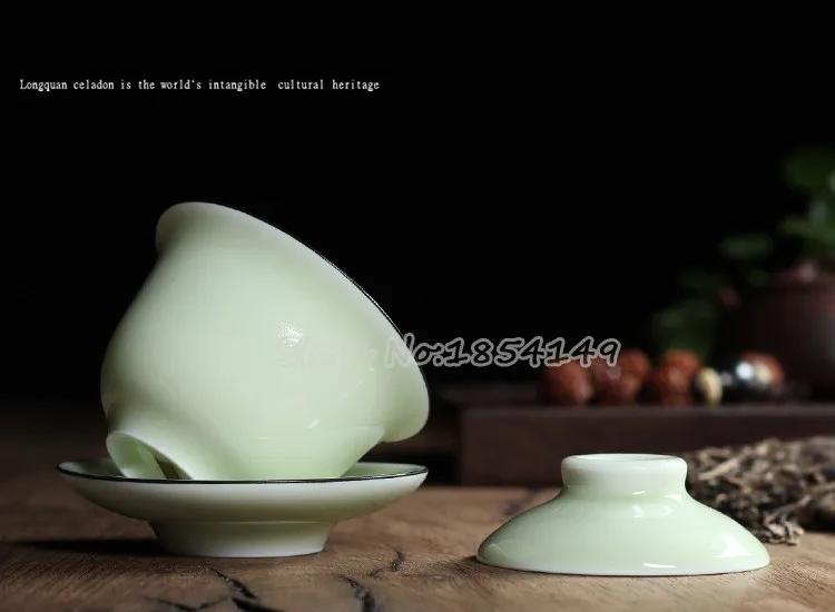 Китайский Longquan Celadon Gaiwan Китай Чай чашки и блюдца Чай ковша 130 мл национальным уровне мастер служить Чай чашки фарфор Чай горшок