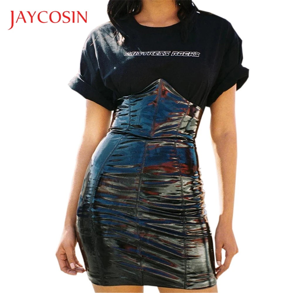 

JAYCOSIN High Waist Women Short Sexy Mini Skirt Leather Paint Zip Pencil Skinny Slim Empire Womens Skirts New Arrival 2019