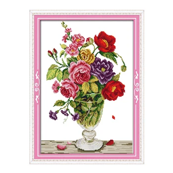 

JoySunday cross stitch Contend in beauty and fascination vaseDMC14CT11CTcotton needlework livingroom restaurant hotel painting