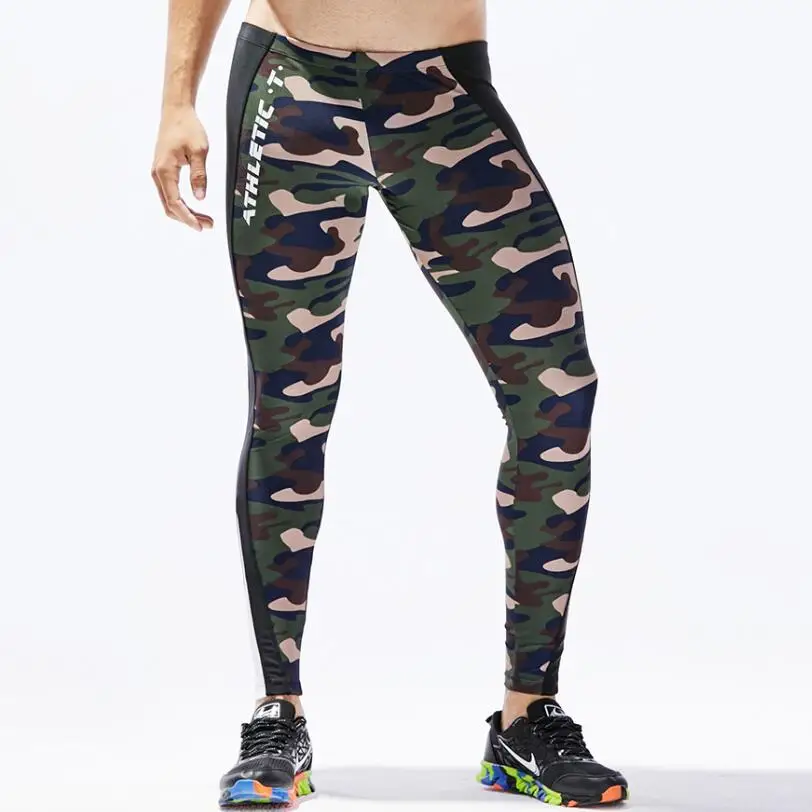 Мужские колготки для бега, тренировочные спортивные Леггинсы, лоскутные компрессионные штаны, небесно-голубая спортивная одежда, мужские сексуальные леггинсы для спортзала, S-XL, Mallas Hombre - Цвет: Green Camouflage
