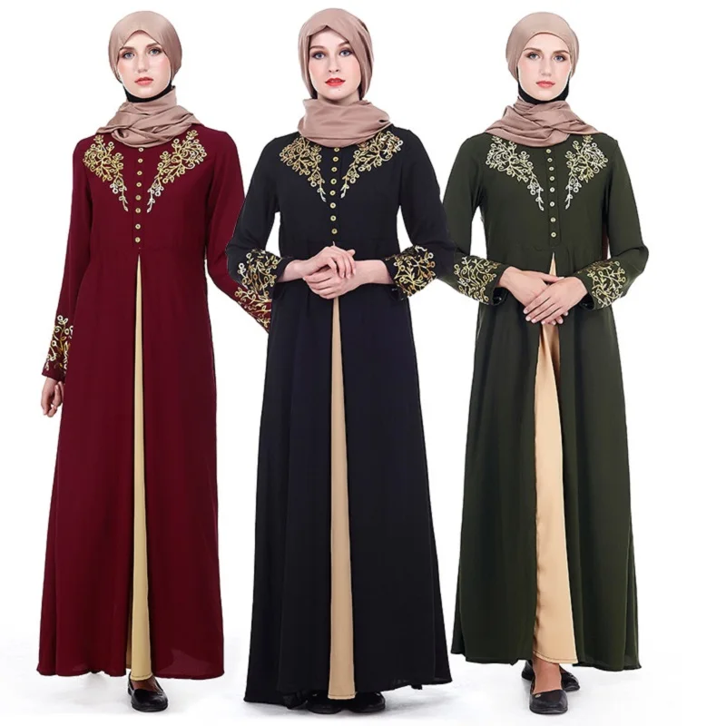 

muslim dresses muslim gown loose dresses bronzing women dresses muslim clothing Patchwork long sleeve arab robe 5363