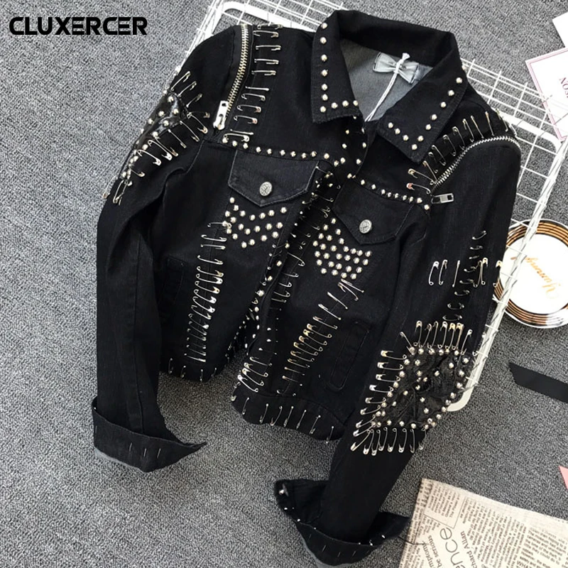 Denim jacket Women Basic Coats 2018 New Punk style Denim Jacket Women Bomber Jacket Black Harajuku Jeans Coat Casaco Feminino