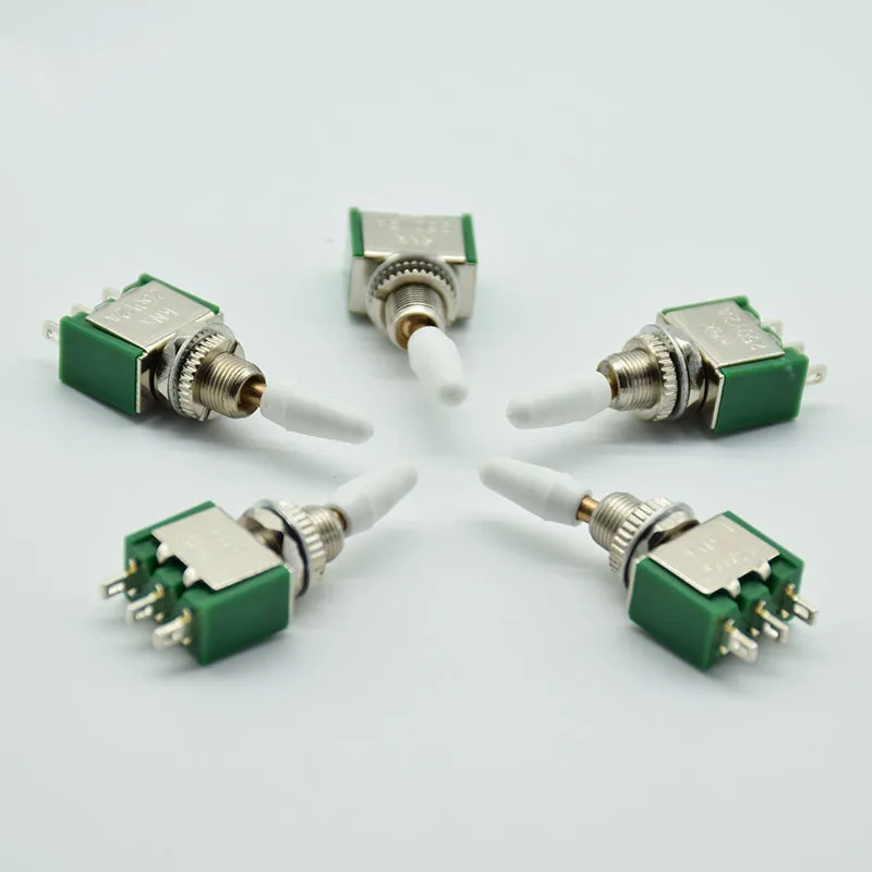 

5pcs 3 pins 2 position 6mm 2A 250V SPDT tripod toggle switch KNX White hat