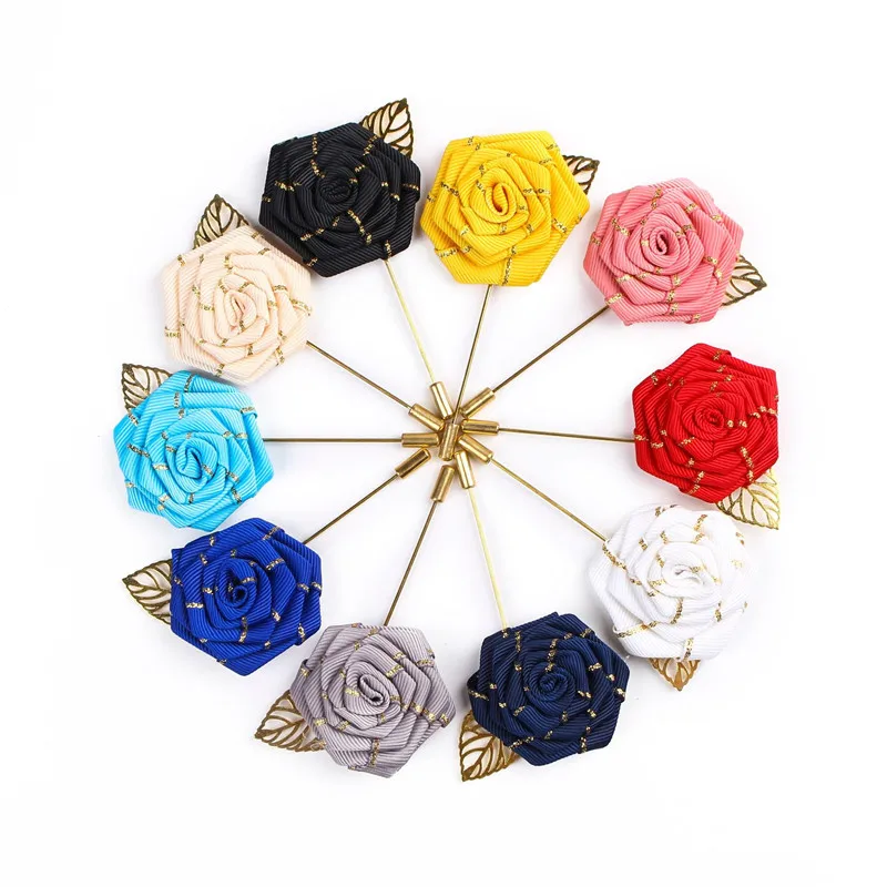 

Silk Rose Flower Groom Brooch Boutonniere Suit For Man Pin Wedding Flowers Party Decoration