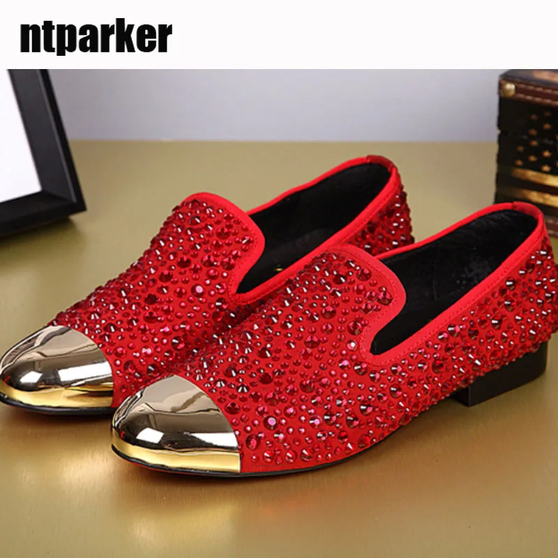 Ntparker Red Slip on Men's Shoes Rhinestones Decoreation Metal Toe Men ...