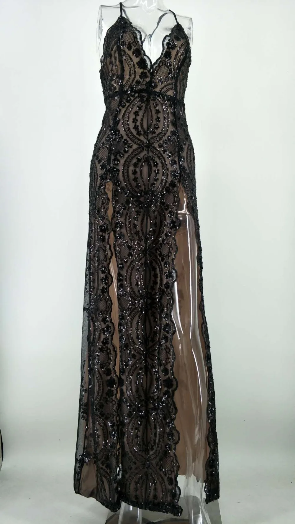 HAMBELELA New Arrival High Quality 2019 Summer Women's Dress Spaghetti Strap Vintage Sequined Floor-Length Bandage Dress Vestido (4)