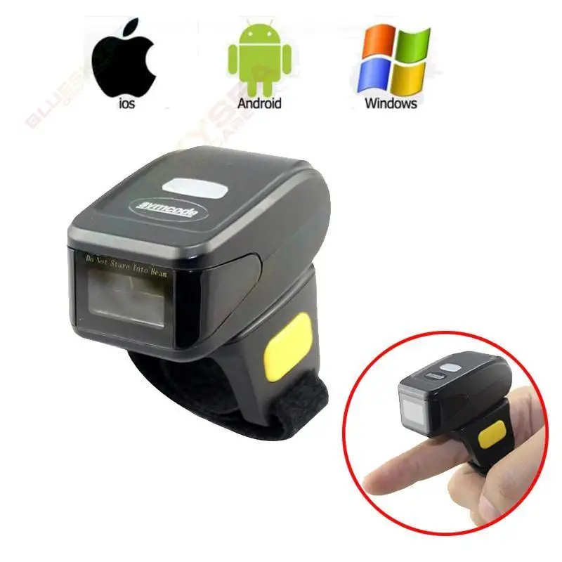 Portable 1D Bar Code Scanner Bluetooth Wireless Mini Ring Finger Barcode Reader 1D Barcode Scanner For Android IOS Windows