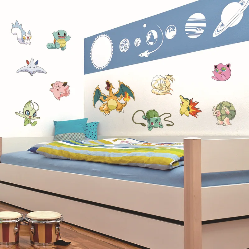 Pokemon Go Decorative Wall Stickers For Kids Room Home Decorations Pikachu Wall Decals PVC Wallpaper Window Sticker Mural Poster