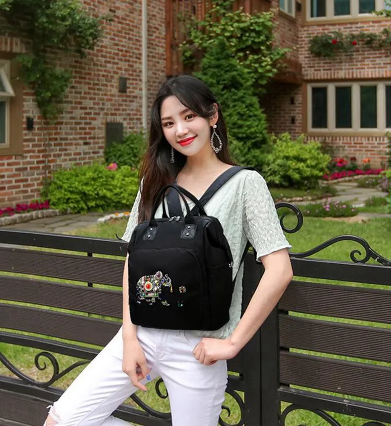 MOTOHOOD Baby Diaper Bag Backpack Embroidery Bead Elephant Maternity Bags For Mom Changing Nappy Bag Black Backpack 202934cm (2)