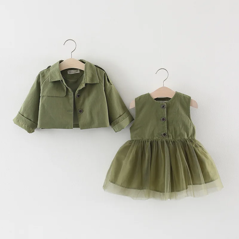 Одежда для маленьких девочек; осенняя куртка+ платье; комплект из 2 предметов
