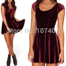 X-064 VELVET MULLED WINE EVIL CHEERLEADER 2.0 Women Clothing Party Evening Elegant Velvet Skater Dresses Pleated Dresses