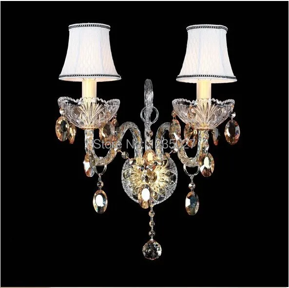 Hotsale 2 lights Golden crystal wall lamp candle E14 Crystal wall light