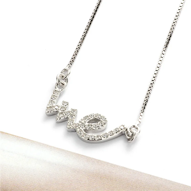 Letter WE full cz necklace woman 100% 925 Sterling silver nacklace Jewellery Clavicle chain pendant charms gift