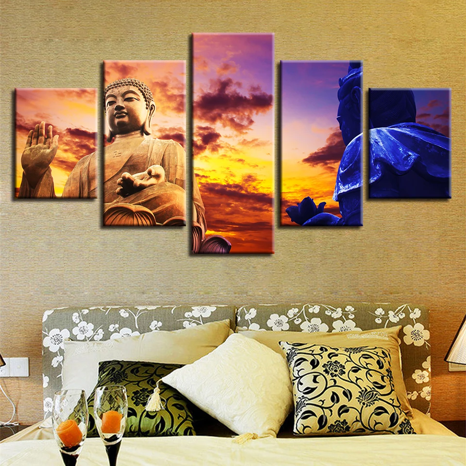 Canvas Wall Art Poster Home Decoration Modern 5 Panel Buddha Landscape