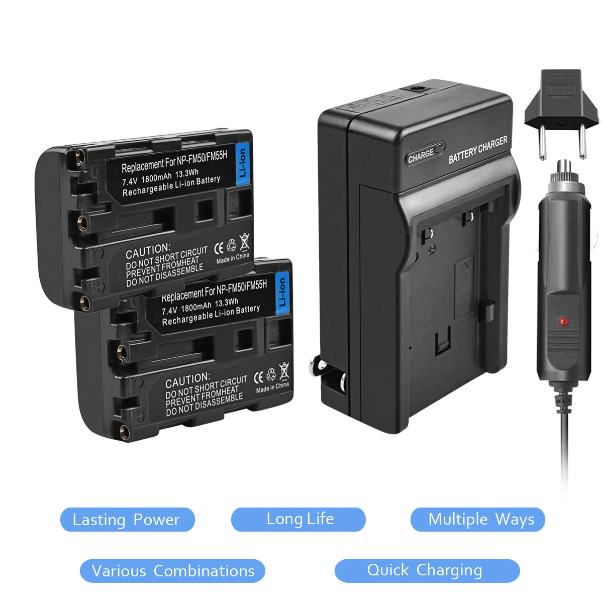 

2X NP-FM50 7.4V 1800mAh Li-ion Battery+Battery Charger+Car charger For Sony DSC-S30 S70 S85 F717 F828 A100 TRV950 SR1 CD400 L20