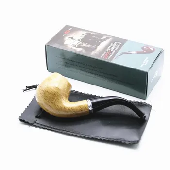 

1Pc 140MM Durable Yellow Tobacco Pipe Solid Wooden Black Cigar Holder Filter Retail Package Hookah Smoking Pipe Christmas Gift